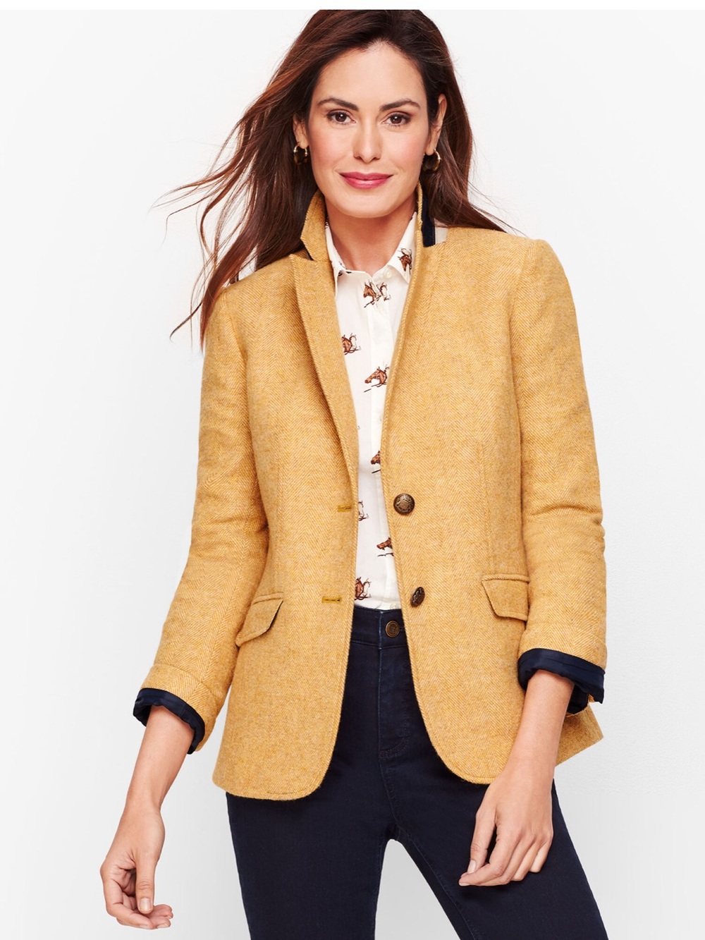 Talbots Shetland Wool Blazer Mustard Yellow Tweed Jacket Equestrian Preppy 8P